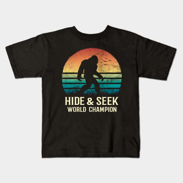 Hide and Seek World Champion Retro Vintage Bigfoot Silhouette Kids T-Shirt by HCMGift